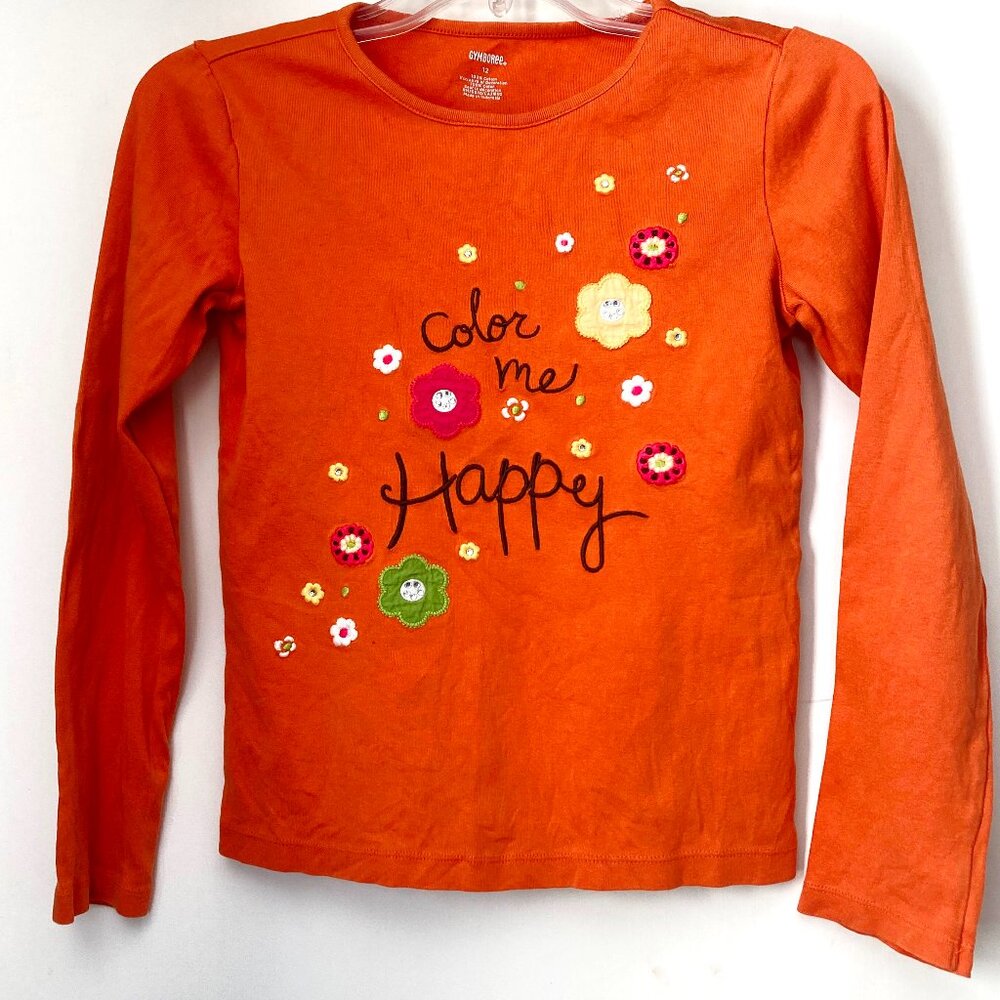 Gymboree Girl's size 12 Orange Flowers "Color me Happy" Cotton L/S T-shirt
